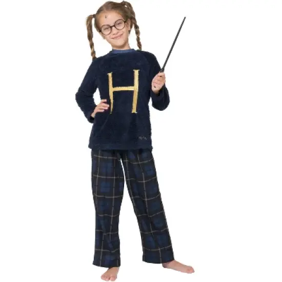 HARRY POTTER Mrs. Weasley H Holiday Christmas Sweater Fleece Flannel Pant Pajama 2pc Gift Set Navy image {1}