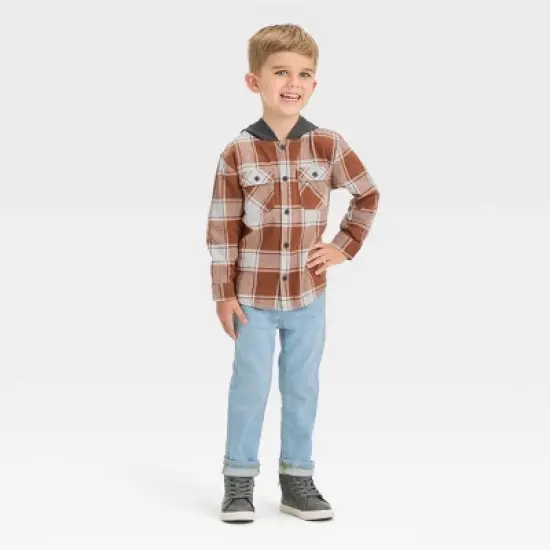 Toddler Boys' Long Sleeve Hooded Flannel Shirt - Cat & Jack&trade; image {2}