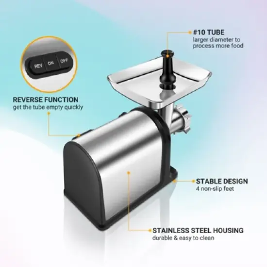 3000W Electric Meat Mincer, Grind 2 lbs/min, Heavy-Duty Multipurpose Stainless Steel Meat Grinder with 3 Grinding Plates, 3 Sausage Tubes & Kubbe Kit image {2}