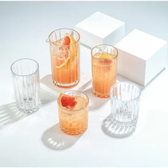 JoyJolt Alina Ribbed Cocktail Mixing Glass Pitcher - 20 oz Modern Art Deco Cocktail Stirring Glass image {5}