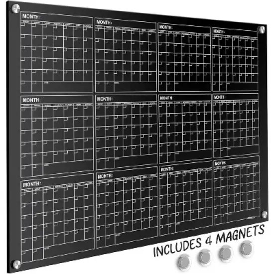 SCRIBBLEDO Yearly Black Wall Calendar Glass Dry Erase Board 34"x46"  Magnetic Glass Whiteboard Planner for Home Office & Classroom image {7}