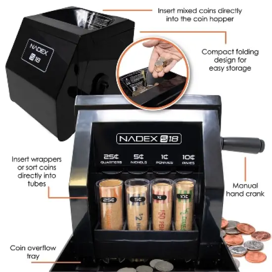 Nadex Coins&trade; S18 Manual Coin Sorter and Wrapper in Black image {7}