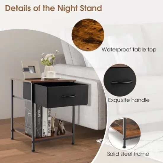 Costway 2-tier Nightstand Bedside End Sofa Table with  Drawer for Living Room image {8}