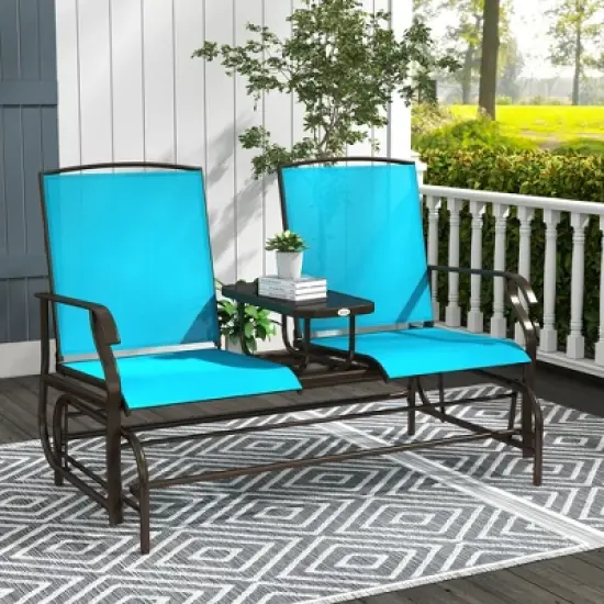 Dexmalle Blue Outdoor Glider Bench with Center Table image {1}