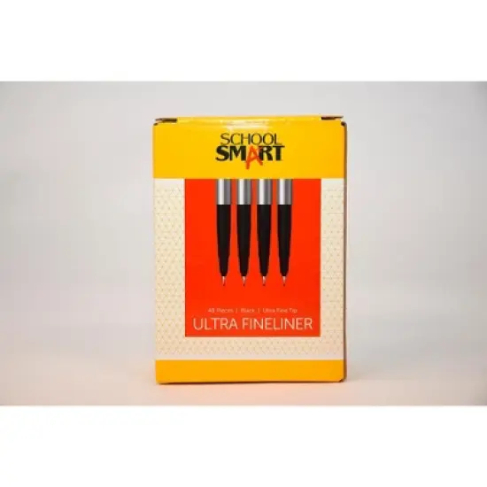 School Smart Fineliner Pen, 0.4 mm Ultra Thin Tip, Black, Pack of 48 image {2}