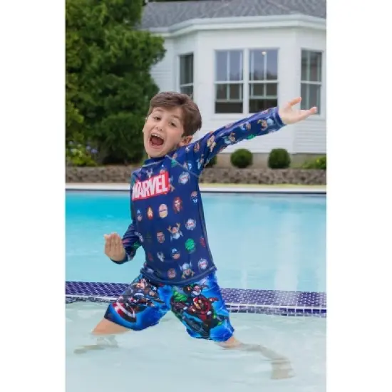 Marvel Avengers Spider-Man Captain America Hulk Thor Black Widow Black Panther Rash Guard Swim Shirt Toddler to Big Kid image {1}