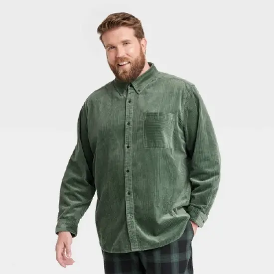 Houston White Adult Woven Cord Button-Down Shirt - Green image {4}