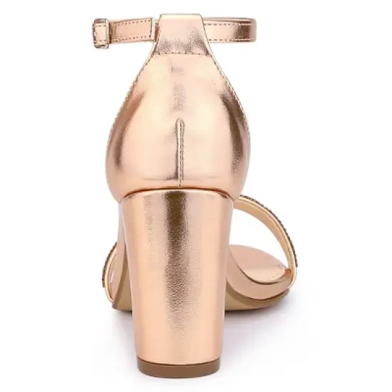 Allegra K Women's Rhinestone Ankle Strap Chunky Sandals image {3}