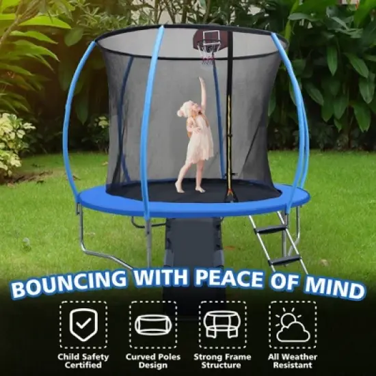QingMoon 12FT Pumpkin-shaped Trampoline Comes With 18-inch mini Backboard And Slide A great Choice For Your Own Backyard Amusement Park image {4}