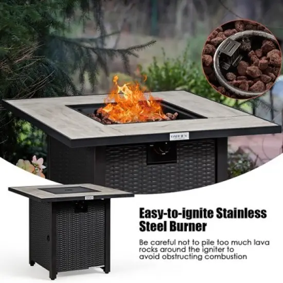 Costway 30'' Square Propane Gas Fire Pit Table Ceramic Tabletop 50,000 BTU with Cover image {3}