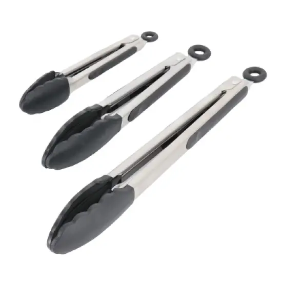 Oster Baldwyn 3 Piece Stainless Steel Kitchen Tongs Set in Black image {1}
