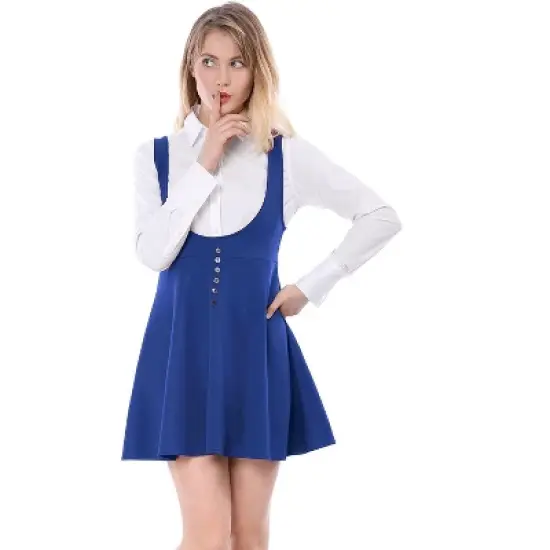 Allegra K Women's Button Overalls Pinafore Suspenders Skirt image {15}