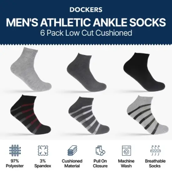 Dockers Men's Socks & Hosiery - 6-Pack Athletic Low-Cut Sport, Workout & Daily Socks for Men image {8}