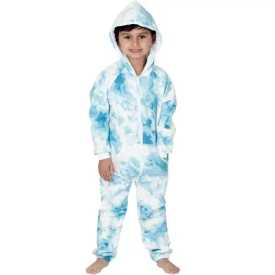 Joggies - TieDye Blue Toddler Footless Hoodie Onesie image {1}