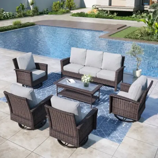 Captiva Designs 6pc Oversized Patio Outdoor Wicker Furniture Conversation Sofa Set with Coffee Table for Garden Yard Porch image {10}