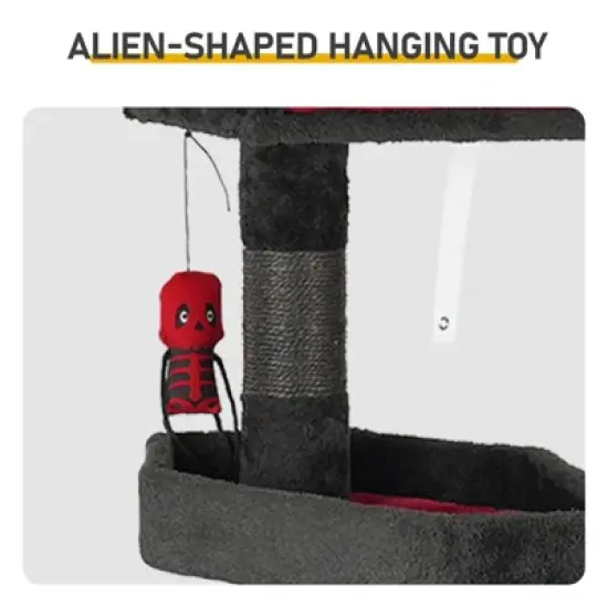 Angel Sar 49'' Gothic Cat Tree with Throne Bed & Coffin Perch, Black Cat Tower with Sisal Scratching Posts and Alien Toy for Indoor Cats image {7}