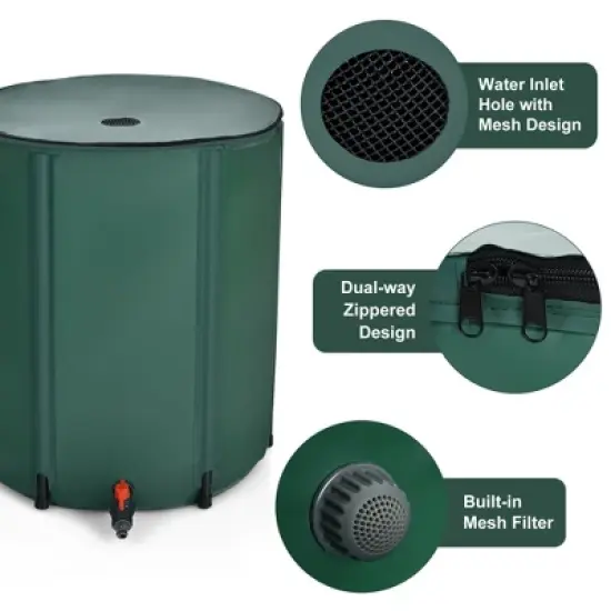 Costway 53 Gallon Portable Rain Barrel Water Collector Collapsible Tank w/Spigot Filter image {7}