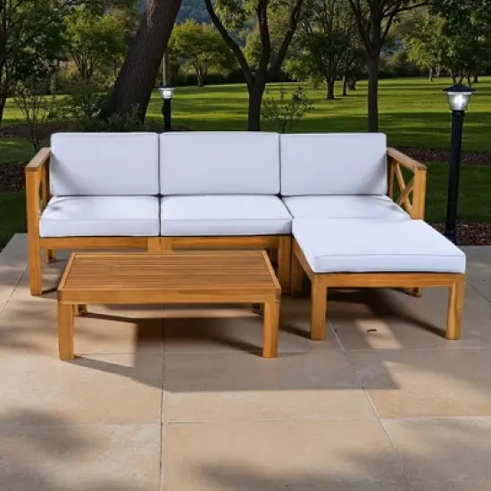 5-Piece Outdoor Patio Solid Wood Sectional Sofa with Coffee Table and Cushions image {18}