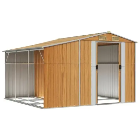vidaXL Garden shed Galvanized Steel Outdoor Storage - Sloping roof, firewood Stand, Light Brown image {2}