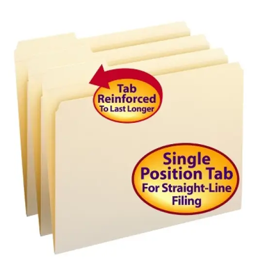Smead File Folders, Reinforced 1/3-Cut Tab Left Position, Letter Size, Manila, 100 Per Box (10335) image {8}