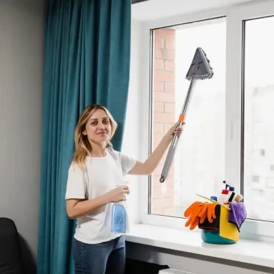 Racxily 2 in 1 Baseboard Cleaner Mop Wall Cleaner Mop With Squeegee Extendable Long Handle 8 Reusable Fiber Flannel Chenille Mop Pads 360&iexcl;&atilde; Rotatable image {12}