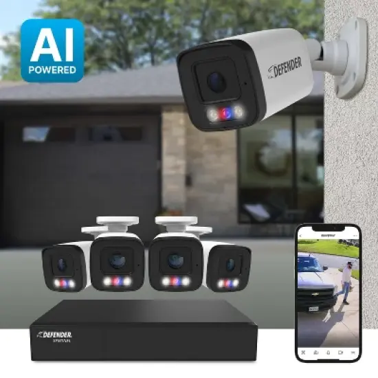 Defender AI POWERED Sentinel 4K Ultra HD Wired 8 Channel PoE NVR Security System, 1TB HDD & 4 Metal Cameras image {1}