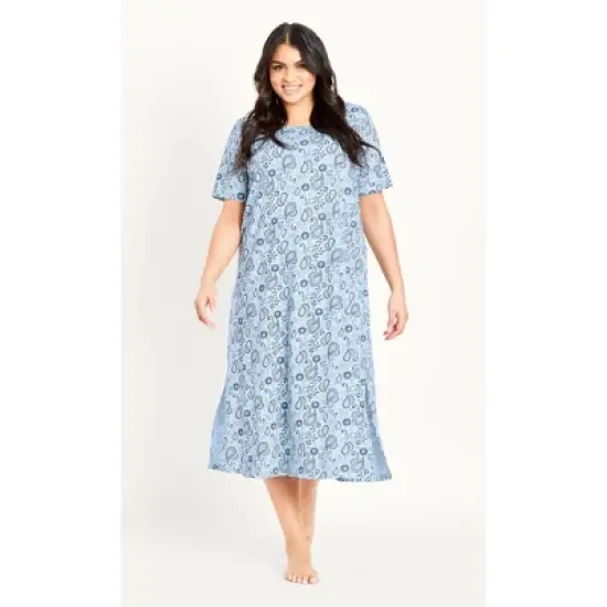 Women's Plus Size Paisley Sleep Dress  - Blue | EVANS image {3}