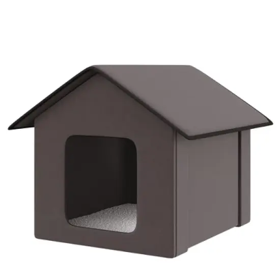 PawHut Heated Cat Houses for Outdoor and Indoor, Portable Kitty Shelter, Waterproof and Insulated, Brown image {3}