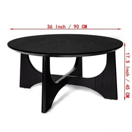 36'' Round Coffee Table, Wooden Coffee Table with Cross Legs, Center Sofa Table, Cocktail Table for Small Spaces, Accent Table for Living Room Office image {2}