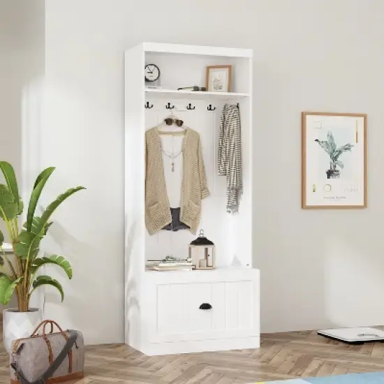 FUFU&GAGA White Entryway Hall Trees Storage Closet Clothing Organizer image {8}