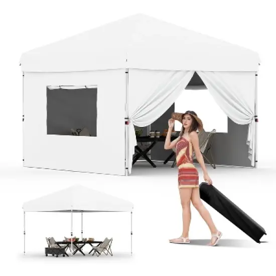 10'x10' Instant Pop Up Canopy with 4 Sidewalls, Heavy Duty Commercial Tent Includes Stakes/Ropes/Sandbags, Perfect for Outdoor Markets, Events image {14}