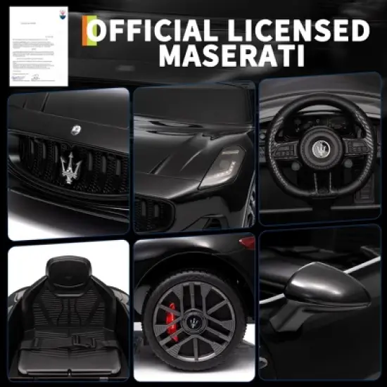 Licensed Maserati Gran Cabrio Ride-On Car for Kids, 12V Battery Powered, Remote Control, Spring Suspension, Double Doors, LED Lights image {2}