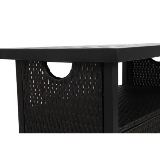 Gulches Outdoor Wicker Bar Cart - Rolling Rattan Beverage Serving Cart with Glass Top, Black image {6}