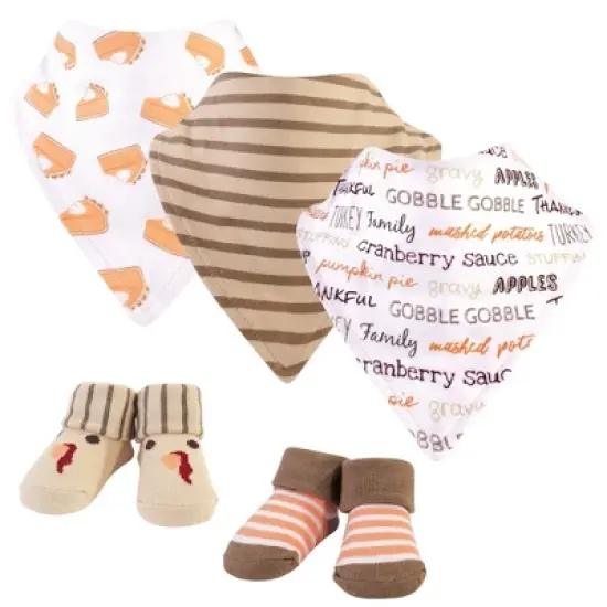 Hudson Baby Infant Cotton Bib and Sock Set 5pk, Pumpkin Pie, One Size image {1}