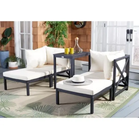 Ronson 5 Piece Sectional Set - Indoor/Outdoor - PAT6762 - Dark Slate Gray/Beige - Safavieh image {1}