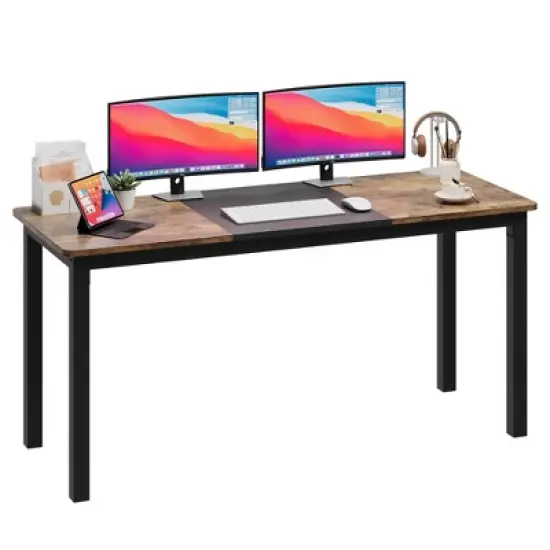 63 Inch Computer Desk, Large Office Desk with Black Metal Frame, Modern Simple Style Gaming Desk, Sturdy Write Desk for Home, Work, Study image {8}