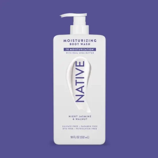 Native Moisturizing Shea Butter 24hr Hydration Sulfate Free and Paraben Free Body Wash - Night Jasmine & Walnut - 18 fl oz image {7}