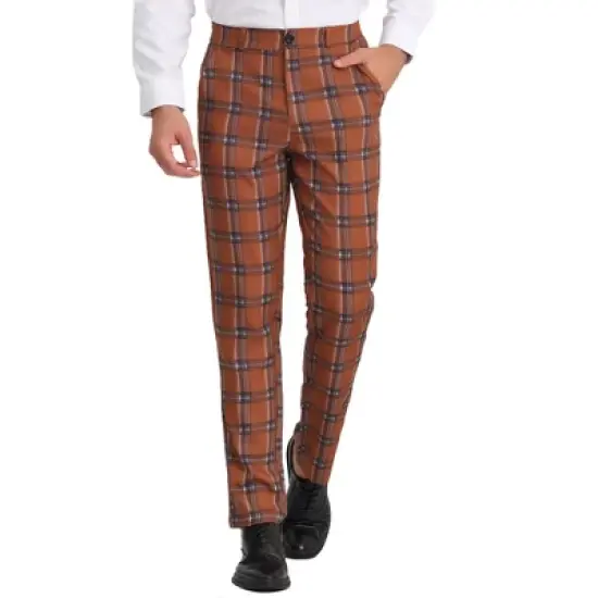 Lars Amadeus Men's Plaid Regular Fit Formal Business Dress Pants image {6}