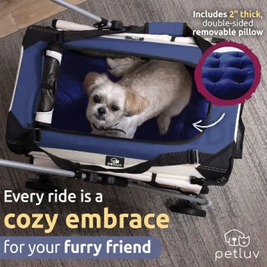PetLuv Cat & Dog Stroller Foldable w/ Detachable Soft Pet Travel Carrier Fits 2 Cats or Medium Dog & Removable Plush Pillow Privacy Windows image {1}