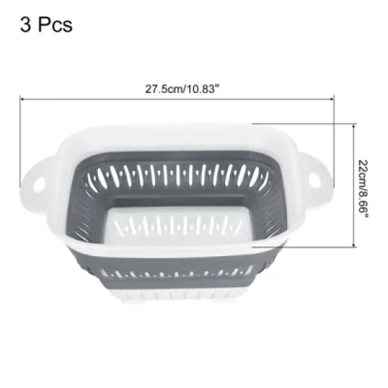 Unique Bargains Washing Fruit Vegetable Kitchen Multifunctional Square Collapsible Colanders 3 Pcs image {1}