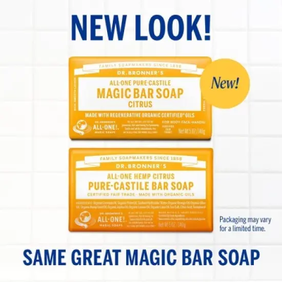 Dr. Bronner's All-One Pure-Castile Magic Bar Soap - Citrus - 5oz image {2}