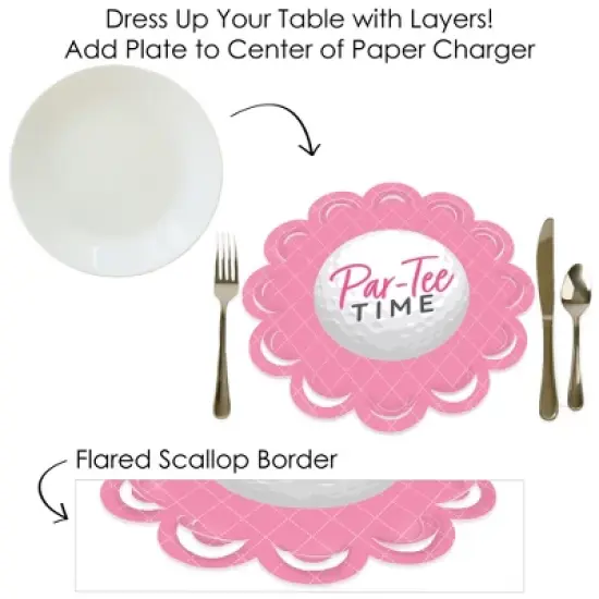 Big Dot of Happiness Golf Girl - Pink Birthday Party or Baby Shower Round Table Decorations - Paper Chargers - Place Setting For 12 image {7}