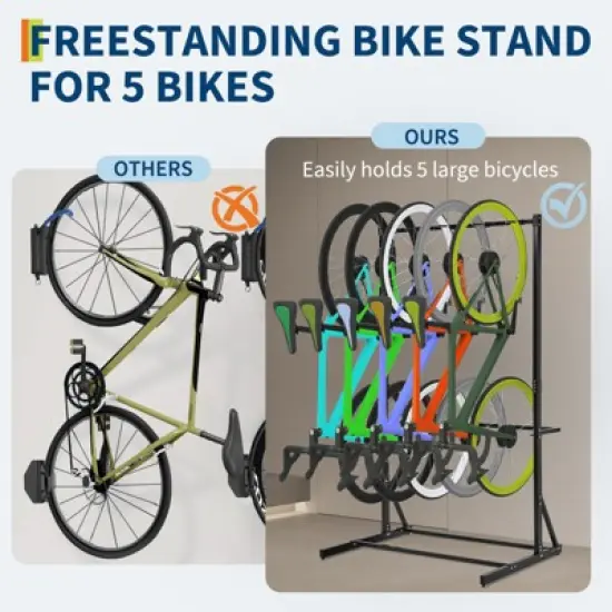COZONY Freestanding Bike Rack, 5-Bike Capacity Vertical Storage Stand, Garage Bicycle Organizer with Steel Construction image {6}