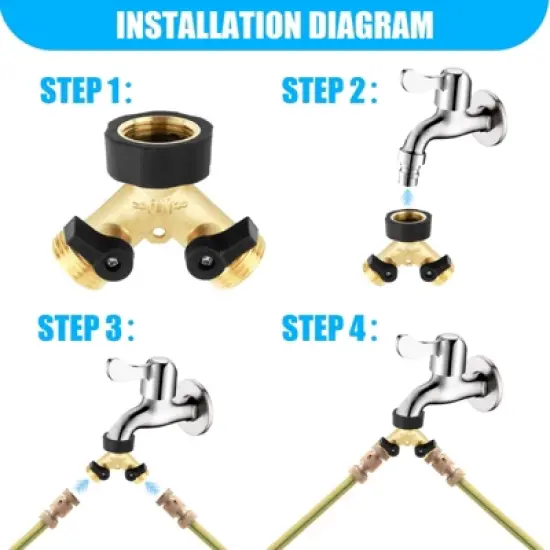 Syemin Landscape Equipment Parts and Accessories 2PCS, Two Way Valves, Garden Hose Diverter Y-Connectors for Garden, Lawn, Gold, 3.35"*3.35"*2.76" image {3}