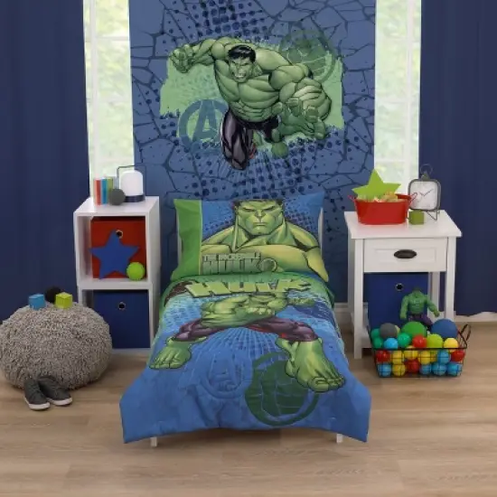 Marvel The Incredible Hulk Green, and Blue 4 Piece Toddler Bed Set image {8}