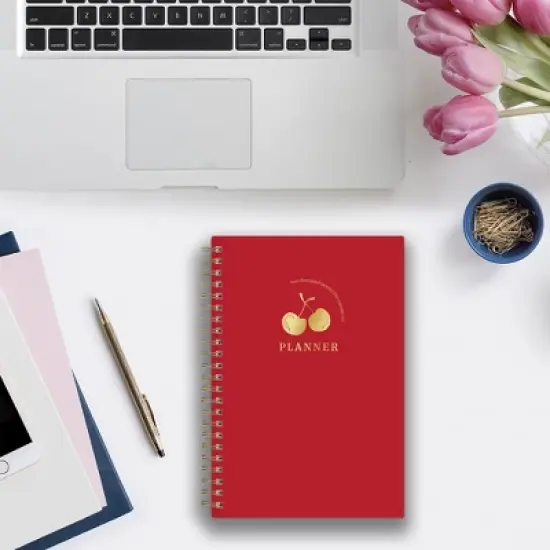 Blue Sky 5"x8" 2025-2026 Weekly/Monthly Wirebound Planner Solid Cherry Harvest Red image {1}