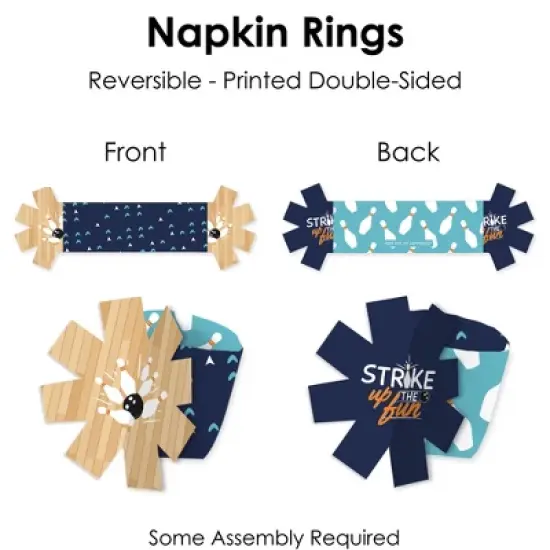 Big Dot of Happiness Strike Up the Fun - Bowling - Birthday Party or Baby Shower Paper Napkin Holder - Napkin Rings - Set of 24 image {5}