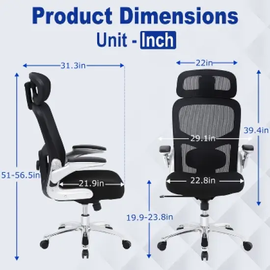 FDW Big and Tall Office Chair Home Office Chair & Sofa Desk Chair with Lumbar Support Flip UP Arms Headrest High Back Ergonomic Mesh Chair, Black image {1}