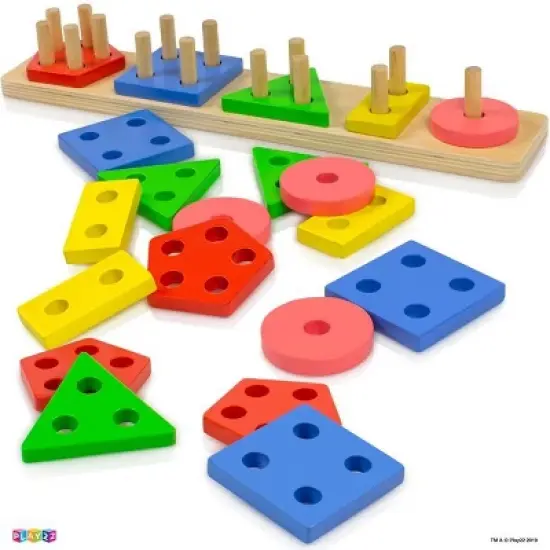 Shape Sorter Color Wooden Bard - Kids Early Learning Toddler Shape Sorter Toys Stack and Sort - 20 Pieces Geometric Board Puzzle - Play22Usa image {1}