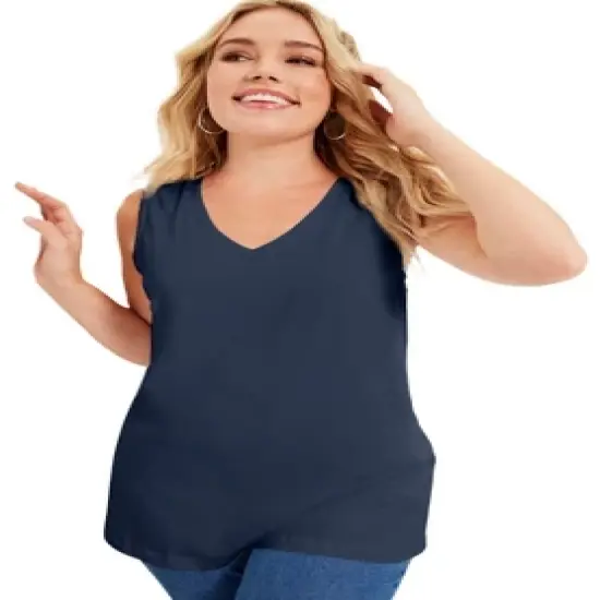 June + Vie by Roaman's Women&rsquo;s Plus Size V-Neck One + Only Tank Top image {6}